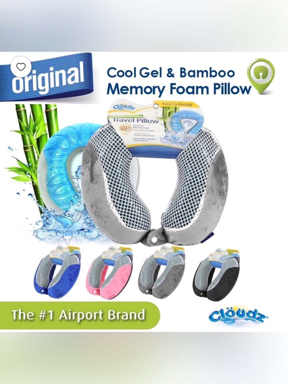 Cloudz comfort gel memory foam travel neck pillow set of 2
